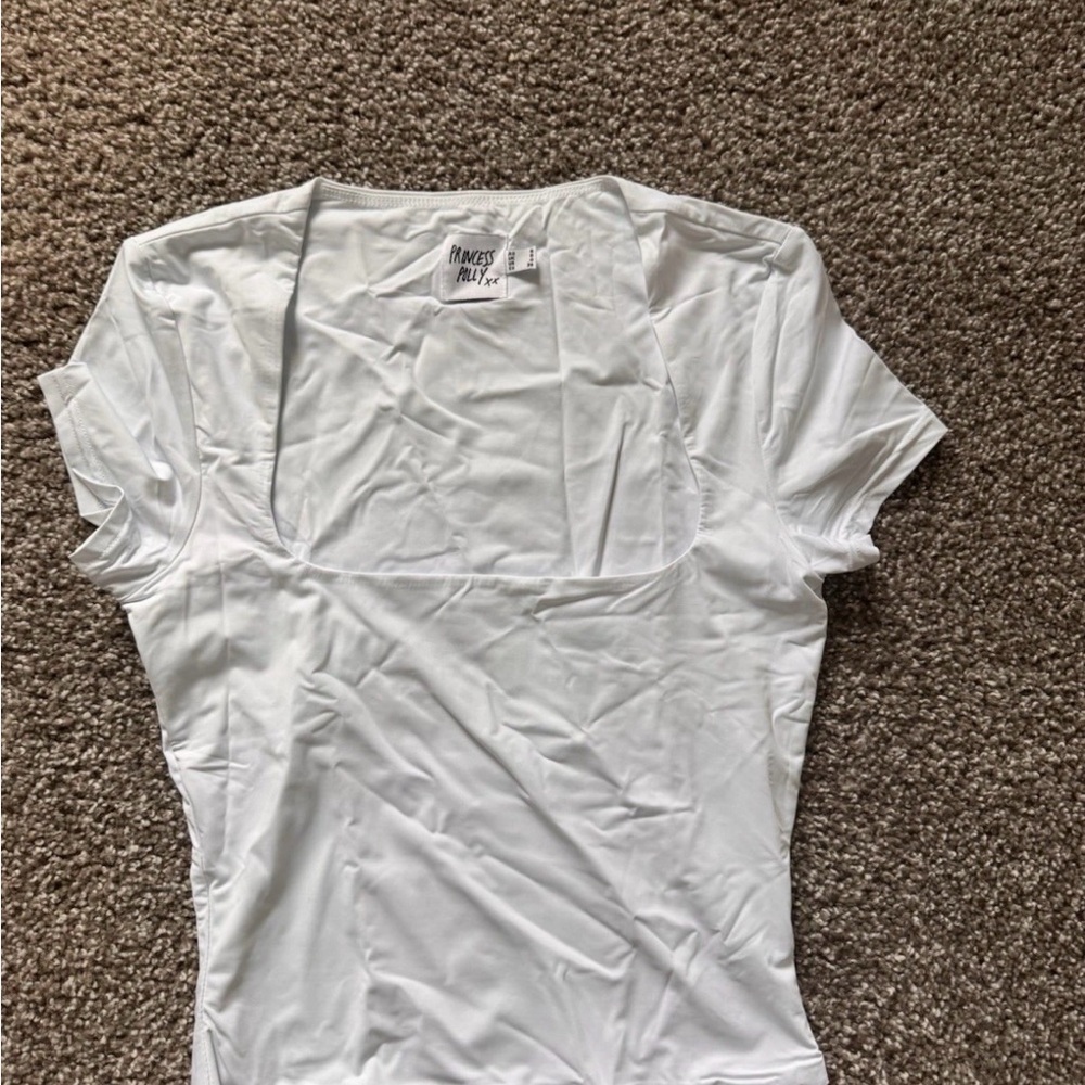 Princess Polly US 4 White Square Neck Short Sleeve Top